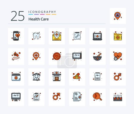 Ilustración de Health Care 25 Line Filled icon pack including hospital. xray. hospital. skeleton. bone - Imagen libre de derechos