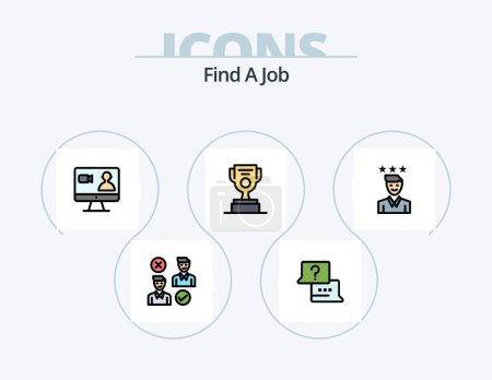 Téléchargez les illustrations : Find A Job Line Filled Icon Pack 5 Icon Design. computer. man. worker. job. business - en licence libre de droit