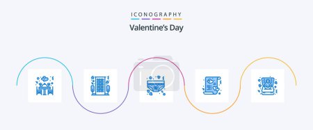 Illustration for Valentines Day Blue 5 Icon Pack Including love. heart. romantic. card. underwear - Royalty Free Image