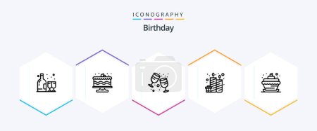 Ilustración de Birthday 25 Line icon pack including birthday. party. birthday. candles. birthday - Imagen libre de derechos