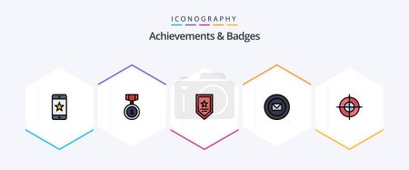 Illustration for Achievements and Badges 25 FilledLine icon pack including goal. stamps. award. sharp. mail - Royalty Free Image