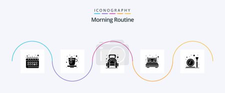 Illustration for Morning Routine Glyph 5 Icon Pack Including glass. rest. fitness. interior. bed - Royalty Free Image
