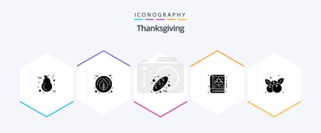 Illustration for Thanksgiving 25 Glyph icon pack including fruit. bible. baking. thanksgiving. autumn - Royalty Free Image