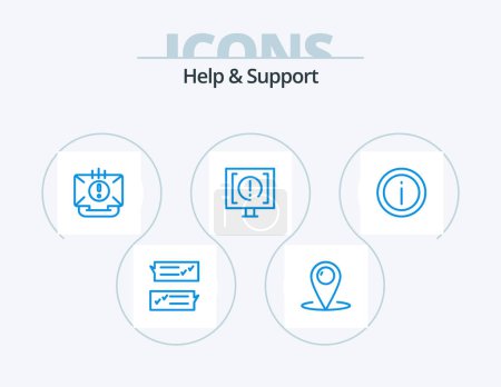 Illustration for Help And Support Blue Icon Pack 5 Icon Design. help. contact. help. mail. email - Royalty Free Image