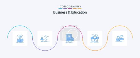 Téléchargez les illustrations : Business And Education Blue 5 Icon Pack Including business. team. leader. tutorial. webinar - en licence libre de droit