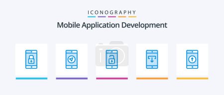Téléchargez les illustrations : Mobile Application Development Blue 5 Icon Pack Including mobile application. download. poniter. data. unlock. Creative Icons Design - en licence libre de droit