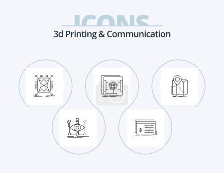 Téléchargez les illustrations : 3d Printing And Communication Line Icon Pack 5 Icon Design. network. global. formation. data. smartphone - en licence libre de droit