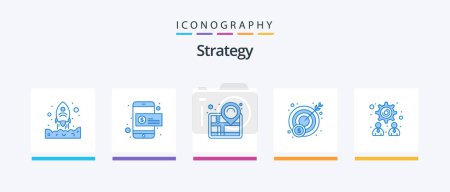 Téléchargez les illustrations : Strategy Blue 5 Icon Pack Including teamwork. management. map. target. money. Creative Icons Design - en licence libre de droit