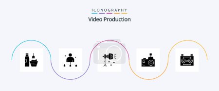 Illustration for Video Production Glyph 5 Icon Pack Including flash photography. camera. director. studio light. lightning - Royalty Free Image