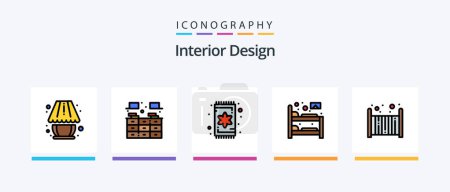 Illustration for Interior Design Line Filled 5 Icon Pack Including home decorate. cupboard. table. cabinet. interior. Creative Icons Design - Royalty Free Image