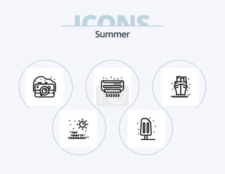Illustration for Summer Line Icon Pack 5 Icon Design. flip flops. umbrella. earth. sun. world - Royalty Free Image