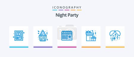 Téléchargez les illustrations : Night Party Blue 5 Icon Pack Including party. celebration. party. gift. night. Creative Icons Design - en licence libre de droit