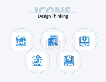 Ilustración de Design Thinking Blue Icon Pack 5 Icon Design. email. document. computer. capture. photo - Imagen libre de derechos