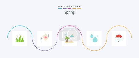Téléchargez les illustrations : Spring Flat 5 Icon Pack Including umbrella. spring. water. droop. spring - en licence libre de droit