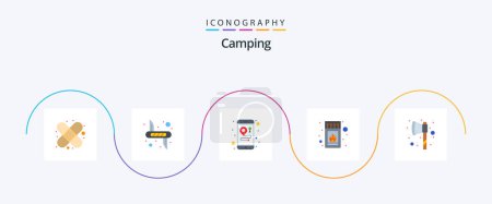 Ilustración de Camping Flat 5 Icon Pack Including tomahawk. axe. location. stick. fire - Imagen libre de derechos