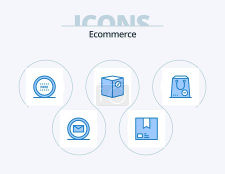 Illustration for Ecommerce Blue Icon Pack 5 Icon Design. shipping. commerce. ecommerce. check. shop - Royalty Free Image