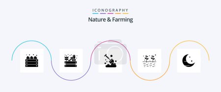 Téléchargez les illustrations : Nature And Farming Glyph 5 Icon Pack Including moon. grains. agriculture. garden. agriculture - en licence libre de droit