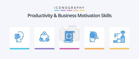 Illustration for Productivity And Business Motivation Skills Blue 5 Icon Pack Including effort. focusing solutions. organization. file. target. Creative Icons Design - Royalty Free Image