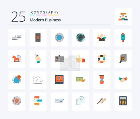 Téléchargez les illustrations : Modern Business 25 Flat Color icon pack including business. world. pointer. global. communication - en licence libre de droit