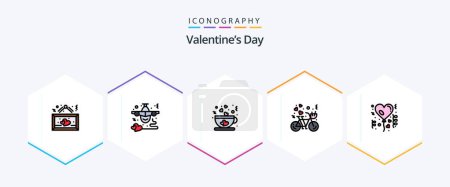 Illustration for Valentines Day 25 FilledLine icon pack including heart. couple. heart. bicycle. love - Royalty Free Image