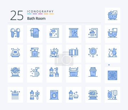 Téléchargez les illustrations : Bath Room 25 Blue Color icon pack including bath. cleaning. wiping. bathroom. sport - en licence libre de droit