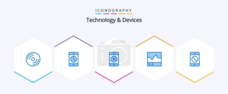 Illustration for Devices 25 Blue icon pack including scope. electronics. phone. ecg. play - Royalty Free Image
