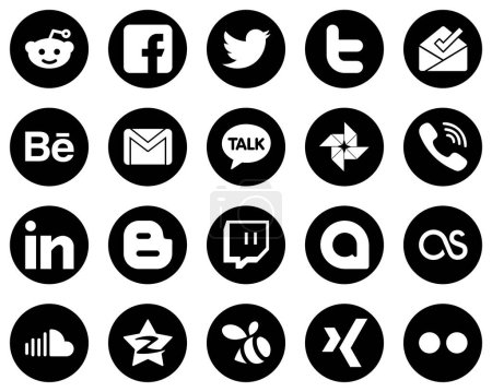 Téléchargez les illustrations : 20 Modern White Social Media Icons on Black Background such as professional. gmail. rakuten and google photo icons. High-quality and modern - en licence libre de droit