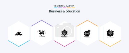 Illustration for Business And Education 25 Glyph icon pack including budget. m savings. promo. gear. globe - Royalty Free Image