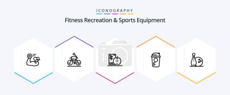 Téléchargez les illustrations : Fitness Recreation And Sports Equipment 25 Line icon pack including sports. game. cycling. bottle. fruits - en licence libre de droit