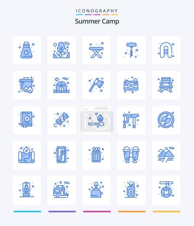 Téléchargez les illustrations : Creative Summer Camp 25 Blue icon pack  Such As camping. travel. table. camping. power tools - en licence libre de droit