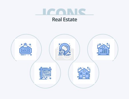 Téléchargez les illustrations : Real Estate Blue Icon Pack 5 Icon Design. property. real. estate. location. estate - en licence libre de droit