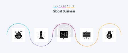 Ilustración de Global Business Glyph 5 Icon Pack Including business. presentation. analytics. business. market - Imagen libre de derechos