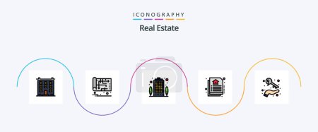 Téléchargez les illustrations : Real Estate Line Filled Flat 5 Icon Pack Including growing. estate. map. document. house - en licence libre de droit