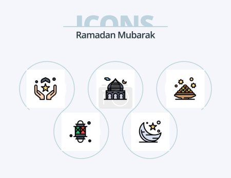 Téléchargez les illustrations : Ramadan Line Filled Icon Pack 5 Icon Design. masjid. mosque. ramadan. muslim. islam - en licence libre de droit