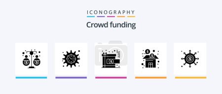 Téléchargez les illustrations : Crowdfunding Glyph 5 Icon Pack Including stock. finance. project goal. business. reward. Creative Icons Design - en licence libre de droit