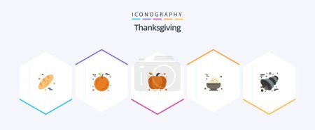 Téléchargez les illustrations : Thanksgiving 25 Flat icon pack including thanksgiving. cornucopia. thanksgiving. autumn. food - en licence libre de droit