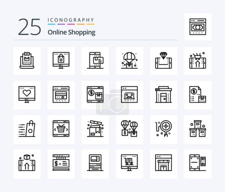 Ilustración de Online Shopping 25 Line icon pack including logistic. balloon. shop. shopping. payment - Imagen libre de derechos