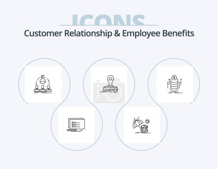 Téléchargez les illustrations : Customer Relationship And Employee Benefits Line Icon Pack 5 Icon Design. lab. letter. chat. fax. mail - en licence libre de droit