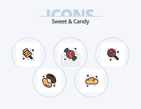 Illustration for Sweet And Candy Line Filled Icon Pack 5 Icon Design. cake. bun. sweets. bread. sweets - Royalty Free Image