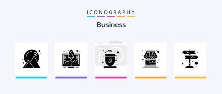 Illustration for Business Glyph 5 Icon Pack Including road trip. market. coffee. store. building. Creative Icons Design - Royalty Free Image