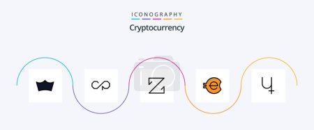 Téléchargez les illustrations : Cryptocurrency Line Filled Flat 5 Icon Pack Including coin. crypto currency. z coin. crypto. e coin - en licence libre de droit