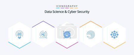 Téléchargez les illustrations : Data Science And Cyber Security 25 Blue icon pack including machine. scince. user. forecasting model. forecasting - en licence libre de droit