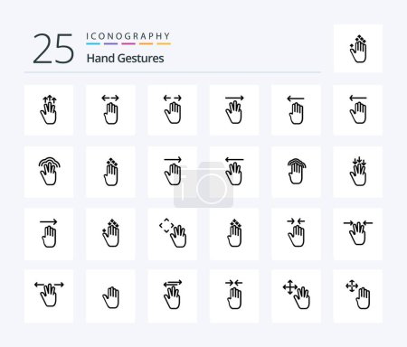Téléchargez les illustrations : Hand Gestures 25 Line icon pack including up. hand. left. zoom out. left - en licence libre de droit
