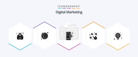Illustration for Digital Marketing 25 Glyph icon pack including . light. mobile. idea. money - Royalty Free Image