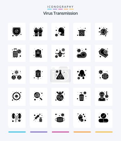 Téléchargez les illustrations : Creative Virus Transmission 25 Glyph Solid Black icon pack  Such As coronavirus.. cough. medical. emergency - en licence libre de droit