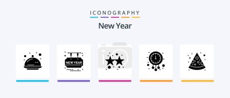 Téléchargez les illustrations : New Year Glyph 5 Icon Pack Including watch. new year. party time. midnight. stars. Creative Icons Design - en licence libre de droit