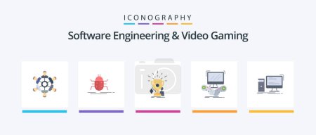 Ilustración de Software Engineering And Video Gaming Flat 5 Icon Pack Including internet. game. testing. winner. sport. Creative Icons Design - Imagen libre de derechos