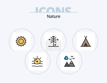 Ilustración de Nature Line Filled Icon Pack 5 Icon Design. . nature. sun. leaf. travel - Imagen libre de derechos