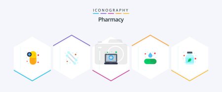 Illustration for Pharmacy 25 Flat icon pack including herbal medicine. bottle. medical. ayurvedic pills. pill - Royalty Free Image