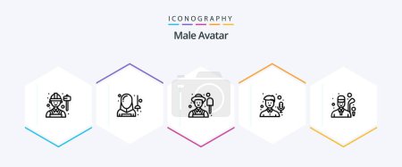 Illustration for Male Avatar 25 Line icon pack including golfer. recorder. sport. microphone. audio - Royalty Free Image
